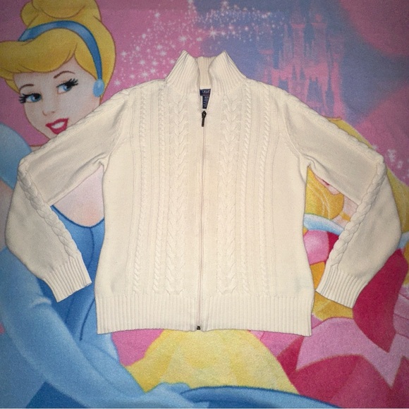cream y2k cable knit zip up sweater - Picture 1 of 5